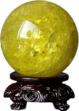 Natural Crystal Citrine Crystal Sphere Ball with Stand - Feng Shui Crystal for Wealth and Success - Divination Home Decoration Hand Arts Gift,20cm