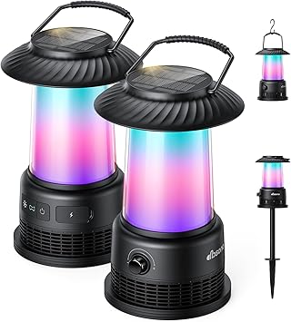 Outdoor Solar Bluetooth Speakers Waterproof IPX7, 2-Pack Patio Lanterns with LED Lights, 30W TWS Stereo Sound, 100-Speaker Wireless Multi-Sync, Bluetooth 5.4, 20H Playtime for Pool, Yard & Garden