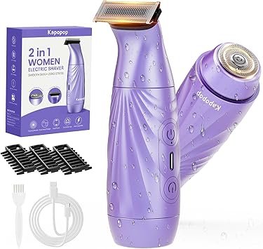 2-in-1 Bikini Trimmer for Women, Painless Electric Razor for Sensitive Skin, IPX7 Waterproof Cordless Shaver for Pubic, Underarm, Leg & Facial Hair, USB Rechargeable