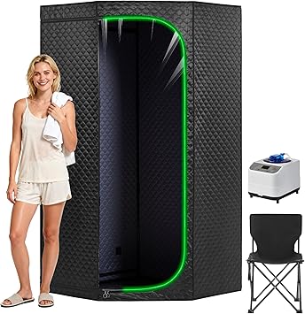 Steam Sauna Tent for Detoxification and Relaxation, Indoor Portable Sauna Tent with 3L Steamer and Folding Chair, 9 Levels, High 5.9' - Large Window-Black