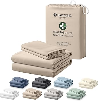 Eucalyptus Collection Split King Size Sheet w/Silver Ions | 100% Tencel | Ultra Soft | Cooling for Hot Sleepers | 18" Deep Pocket [Dune]