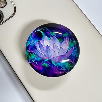Expandible Collapsible Mobile Phone Grip Cell Phone Stand Holder for Smartphones Cellphone Accessory-Clear Glitter Purple Lotus Flower Design