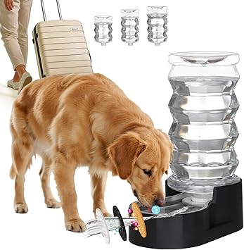 RIZZARI Black 8L Gravity Dog Water Dispenser with Stainless Steel Bowl - Ion Exchange & Activated Carbon Filter for Urinary Health, Auto-Refill with No Pump & Spill Resistant, for Multi-Pet Homes