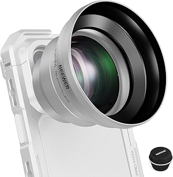 NEEWER 65mm HD Telephoto Phone Camera Lens with Hood (Silver), 1.7X Zoom Lens Attachment for 17mm Thread Backplate, Phone Cage & Case Compatible with iPhone Android, LS-66