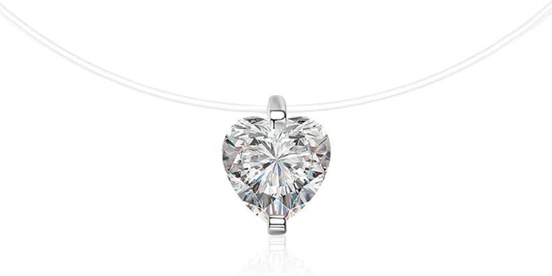 S925 Sterling Silver 1ct Diamond Necklace for Women, D-Color VVS1, Heart Shape Transparent Fish Line Pendant, Beautiful for a Girlfriend Valentine Gift