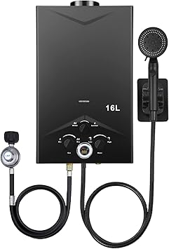 Tankless Water Heater 4.21GPM 16L Instant Propane Water Heater Outdoor Portable Gas Hot Water Heater with Digital Display & Multi-Protection for Camping Trips, Boat Cabins