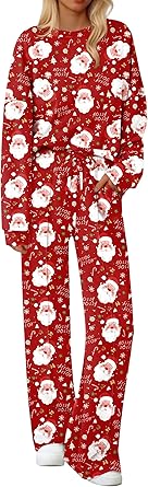 Ekouaer Pajama Sets for Women 2 Piece Lounge Sets Long Sleeve Sleepwear Top and Pants Cozy Pjs Loungewear with Pockets S-XXL