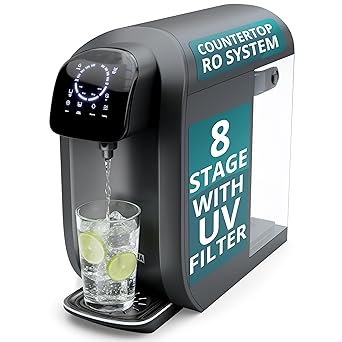 NU Aqua 8-Stage Reverse Osmosis Water Filter System Countertop RO with UV | Sediment, Carbon, Mesh & RO Water Membrane Filters | Touch Display w/Water Quality Indicator & Multi Cup Sizes