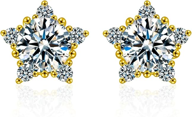 1ct Diamond Earrings Studs,D-Color VVS1,14K Gold Five-Point Star Earrings,Ideal for Birthday Gift
