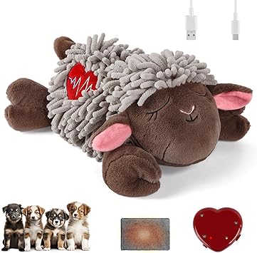 ALL FOR PAWS Heartbeat Dog Toy, Puppy Sleeping Buddy Cuddle Toy, Dog Soothing Plush Toy with Warm Bag, Crate Training Puppy Stuffed Animal Gift Toys, Heartbeat Box with USB Charging