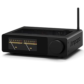 2 Channel Bluetooth Amp: HiFi 300W x2 Stereo Amplifier with BT 5.2 | HPF | Digital VU Meter | SUB Pre-Out | TRS Balanced Input | Tone Control & Remote for Home Theater Bookshelf Speakers (D1)