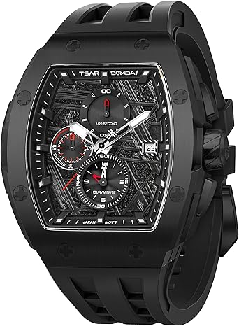 TSAR BOMBA Mens Watches Quartz Watches for Men Waterproof 50M Analog Luxury Tonneau Watch Chronograph Calendar Date Men’s Dress Business Work Watch Large Square Face Wristwatch