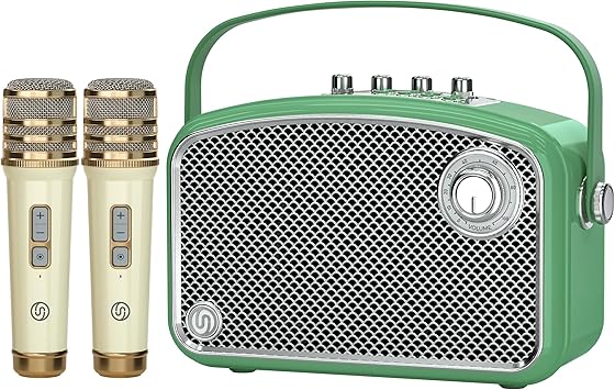 Karaoke Machine, 120W Peak Bluetooth Karaoke Speaker with 2UHF Microphones, Small PA System for Adults Kids with Bass/Trable/Echo Adjustment, Supports TF/USB/AUX/Live/Instruments for Home Party Events