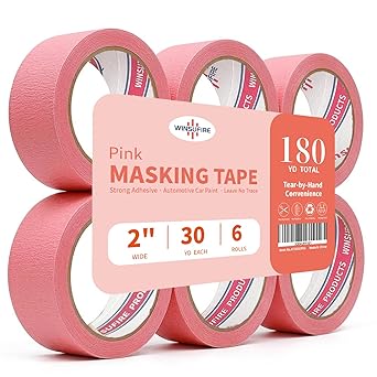 Colored Masking Tape, Colored Painters Tape for Arts and Crafts, Spray Painting, Masking and Protection,Art Supplies for Kids, 6 Rolls, 2Inch x 30Yards Total 180 Yards. (Pink)
