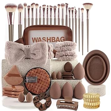 48pcs Brown Makeup Brush Set, Professional & Beginner-friendly Premium Synthetic Makeup Brushes Kit, Multi-functional Makeup Brushes Tool Set for Foundation Powder Concealers Eye Shadows Blush