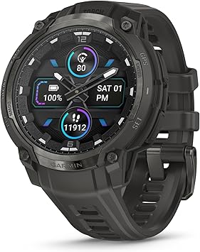 Garmin Instinct® Crossover AMOLED, Rugged Hybrid GPS Smartwatch with Analog Watch Hands and Bright AMOLED Display, Charcoal with Charcoal Silicone Band