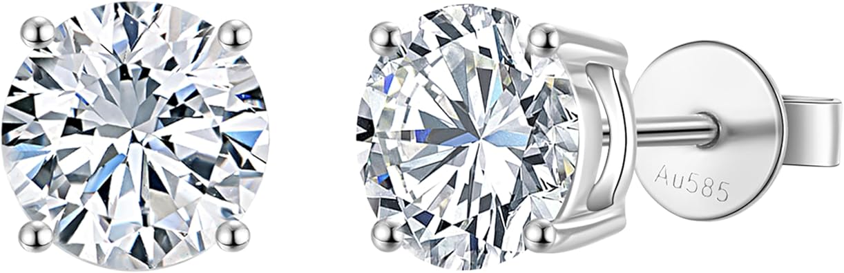 0.5-2 Carat Lab Grown Diamond Stud Earrings for Women, 14K White Gold Classic Four Claws Round Cut Diamond IGI Certified, E-F Color VS1-VS2 Clarity, Push Back Setting