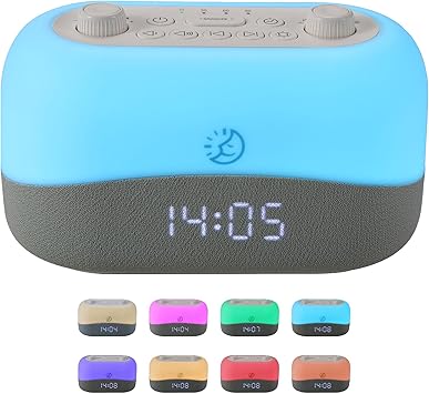 Sleep ZM White Noise Machine with 29 Sounds + 16 Colors Digital Alarm Clock & Amber Night Light for Blue Light Blocking, Gentle Wake Alarm, Sleep Timer & Memory Function for Adults & Kids