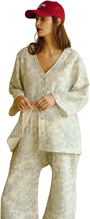 NOTHING FITS BUT 100% Cotton Muslin Gauze Nursing Set, 2 Piece Postpartum Pajamas for Nursing & Loungewear, Soft Pjs