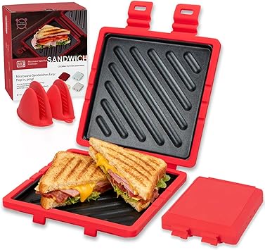Microwave Sandwich Maker, Microwave Toaster with Adjustable Silicone Strap, Removable Non-Stick Microwave Grilled Cheese Maker, Microwave Grill Crispy, Melted in Minutes for Travel, Office, Dorm, Home