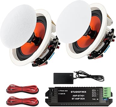 STUDIOFINIX 8-Inch Bluetooth Ceiling Speaker with 2-Channel Amplifier, 400W Max Power Output Pair - Crisp Clear Sound for Living Room, Office, Kitchen, Basement & Covered Patio