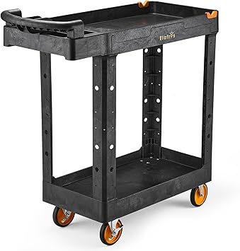 ELAFROS 2-Tier Utility Cart with Deep Shelves, Ergonomic Handle, 5" All-Swivel Wheels (2 with Brakes), Heavy Duty Rolling Cart Holds 550 lbs, 41.3 x 16.8 x 40.9 in