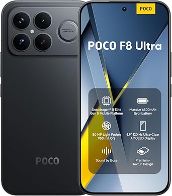 XIAOMI Poco F8 Ultra 5G Ai (Compatible with Tmobile Mint Tello & Global) (256GB + 12GB) Ai 2K 6.9" Bose Sound 50MP Gamers Phone NFC Dual sim Unlocked Model 2510DPC44G (Black)
