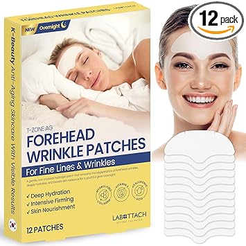 Forehead Wrinkle Patches Overnight 12ct Korean Hydrogel Anti Wrinkle Patches with Collagen, Hyaluronic Acid and Vitamin E for Forehead Lines