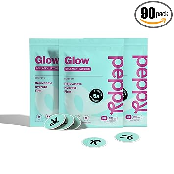 Peppy Glow Patches 3 Pack 90 Day Supply - Collagen & Botanical Care Patches for Radiant Skin - Plant-Based, Vegan & Latex-free - Simple Daily Routine for Self-Care