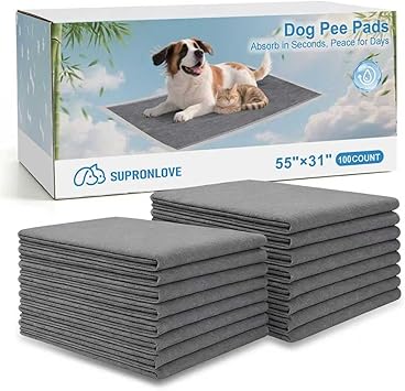 Charcoal Puppy Pads 55"×31", Ultra-Large Carbon Pee Pads for Dogs 40 Count, Odor-Control Dog Pee Pads, 6-Layer Dog Training Pads, Ultra-Absorbent & Quick-Dry Black Puppy Pads