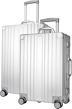 SKYLARK-100 Aluminum Luggage Set 20 & 26-inch, Silver Hard Shell Suitcase Combo with TSA Locks, Spinner Wheels, Lightweight & Scratch-Resistant