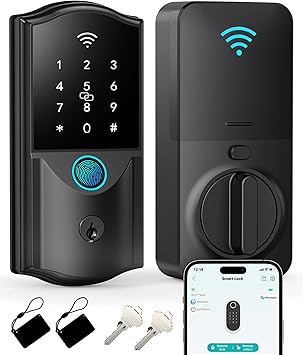 WiFi Smart Lock for Front Door – Firstriver Keyless Entry Electronic Deadbolt with Biometric Fingerprint & Digital Keypad Built-in Wi-Fi App Control Auto Lock Compatible with Alexa & Google Assistant