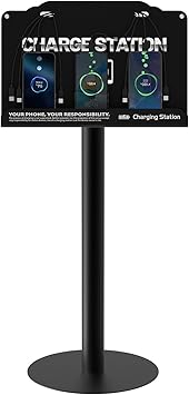 Floor Standing Cell Phone Charging Station with Fast Charigng Cables – 8 Device Charging Dock for Office, Hotel & Public Spaces | Compatible with iPhone ipad Smartphone Tablets Android Port (Black)