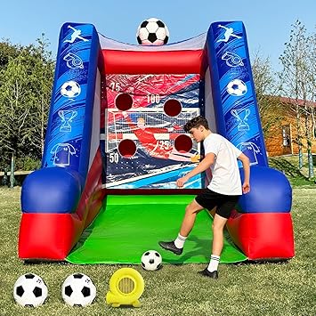 Inflatable Soccer Dartboard, Commercial Grade PVC Soccer Game with 2 Balls & Air Blower, 4-Target Scoring Inflatable Carnival Game for Outdoor Fun, Home & Rental Use