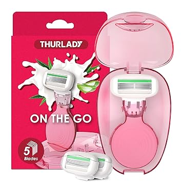 Travel Essentials Razors for Women, 5-Blade Womens Razors for Shaving, Travel Size Toiletries Women Razor Kit, Includes 1 Mini Handle with 3 Refills & 1 Case, Extra Smooth Shave (Cherry Pink)