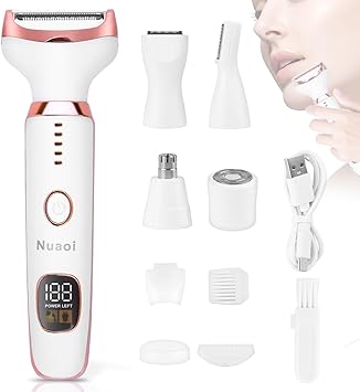 Electric Razors Shaver for Women - 5 in 1 Womens Electric Razor Bikini Trimmer for Women and Wet/Dry and Rechargeable Lady Shaver Razors for Nose Hair Face Eyebrow Arms Legs Armpit Pubic Area