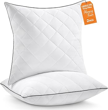 1 MIDDLE ONE Throw Pillows (Pack of 2, White), 18 x 18 Inches Decorative Pillow Insert for Couch, Sofa and Bed, Memory Foam Indoor Square Pillow Forms Stuffer