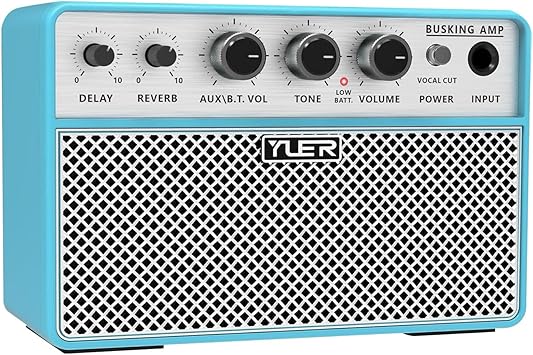 YUER BA-10Pro 10W Portable Acoustic Guitar Amp, 6.35mm Dynamic Microphone Input Wireless 5.3, Reverb Delay, Vocal Remover, OTG Recording, 4000mAh Battery Rechargeable for Practice