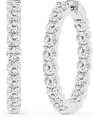 Belacqua Round Lab Grown Inside Out Diamond Hoop Earrings in Sterling Silver, 1/2 to 5 Carat Hoops, G Color, SI Clarity, Prong Set, Jewelry for Women, Gift Box Included