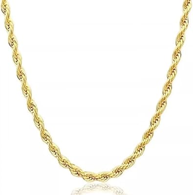 14K Real Yellow Gold Rope Chain Necklace for Men & Women, Solid Gold Jewelry, Everyday Wear or Gift for Him & Her, Width 1.5–4.2mm, Length 16–36 Inches