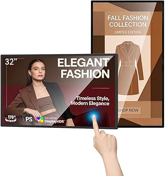 MWE 32 inch Wall Mount Digital Signage, FHD Touchscreen Monitor Android 14, Multi-Touch Screen Smart Split, Commercial Advertising Display, Time Switch, CMS Management, HD-MI/ USB/ WiFi/ for Windows