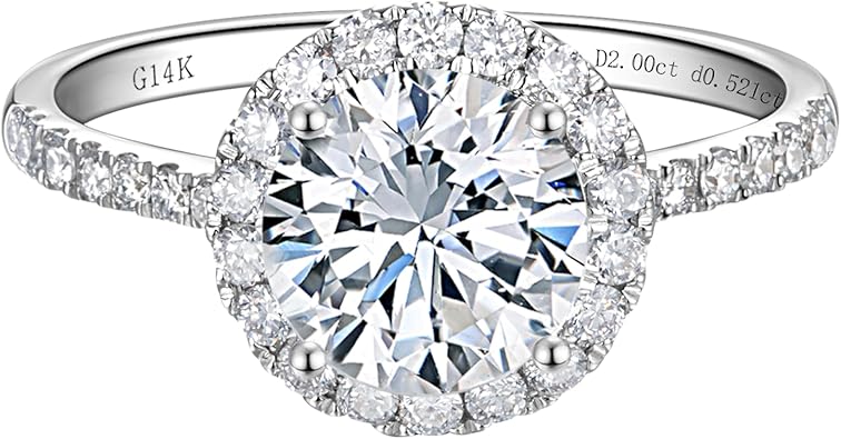 Halo 14k White Gold 0.5 to 2.5 Cttw IGI Certified LAB Grown Diamond Engagement Rings with Side Stones, Anniversary Wedding Promise Rings Jewelry Gifts for Women, Clarity VS1-VS2, D E F Color
