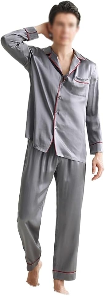Silk Edging And Long Sleeved Pants, Two-piece Set Men's Pajamas With Contrasting