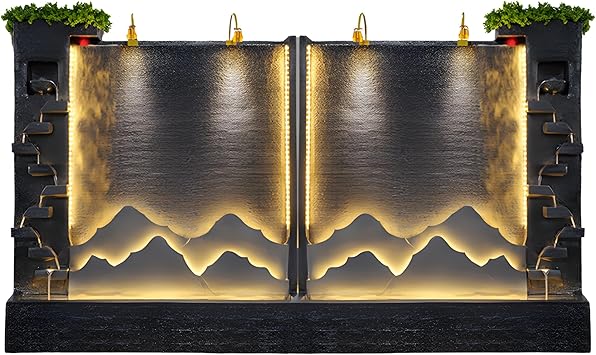 81.9 Inch Cement Concrete Fountain with LED Light for Indoor, Outdoor Decoration, Garden, Balcony, Housewarming Gift, Home Delivery(Left+Right)