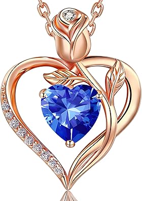 1.2CT Rose Heart Necklace Option of Moissanite or Lab-Grown Sapphire Ruby Emerald&More Necklace for Women Birthstone Girlfriend Necklace S925 Sterling Silver 18K White/Rose Gold Plated D Color VVS1 Gi