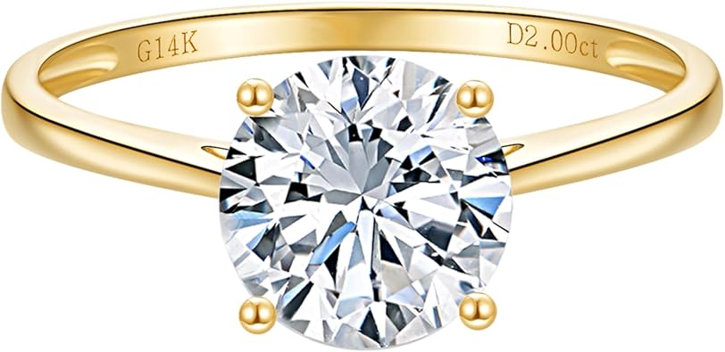 14K Yellow Gold 0.5 to 2 Carat IGI Certified LAB Grown Diamond Engagement Rings for Women, Round Cut Solitaire Diamond Anniversary Wedding Promise Rings Jewelry Gift for Her, D-F Color, VVS1-VS1 Clari