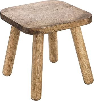 9.3 Inch Small Wooden Step Stool for Adults, Solid One Step Wood Stools Holds up to 300 Lbs, Square Plant Stand Sitting Stool Footstool for Kitchen Bathroom Living Room