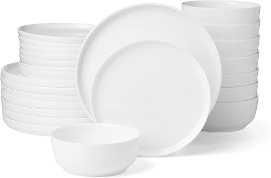 Lenox Dinnerware Sets, Modern White 24-Piece Dinnerware Set, Service For 8, Porcelain Material, Dishwasher Safe, Microwave Safe, Bowls, Plates And Bowls, Dinner Dishes, Plates Set (White, 24 Piece)