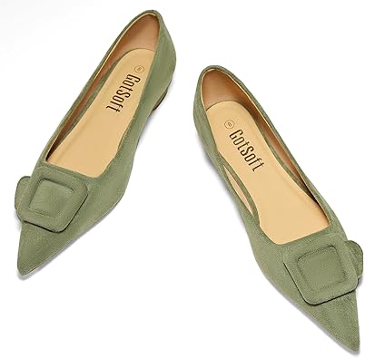 Lambskin Insole Women's Square Buckle Flats Pointed Toe Slip on Flat Comfortable Dress Shoes