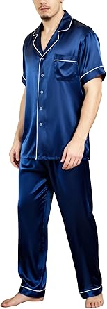 COLD POSH Pure 19 Momme Silk Pajamas for Men 2 pcs Short Sleeve Mens Silk Pajama Set for Valentines Pjs